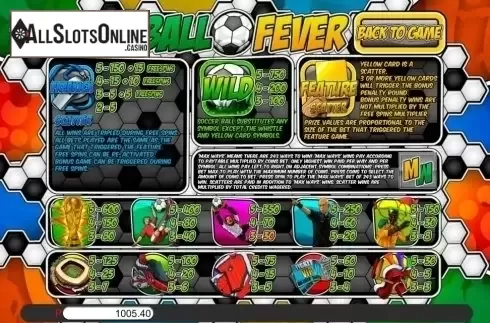 Paytable . Football Fever from Genii