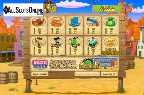 Paytable 1. Freaky Cowboys from GamesOS