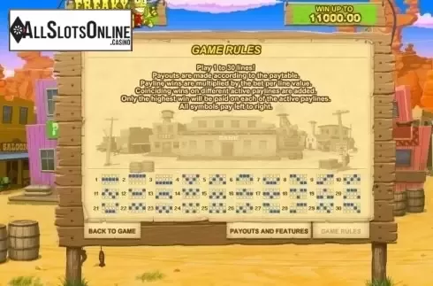 Paytable 2. Freaky Cowboys from GamesOS
