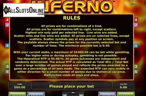 Paytable 2. Inferno (Green Tube) from Greentube