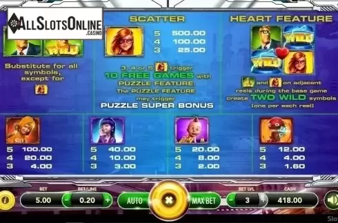 Paytable. Majestic 6 from SlotVision