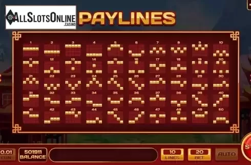 Paylines screen