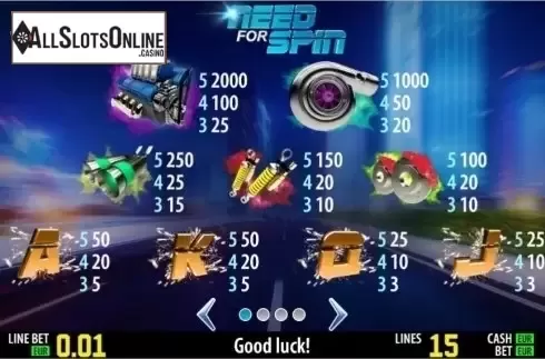 Paytable 1. Need For Spin HD from World Match