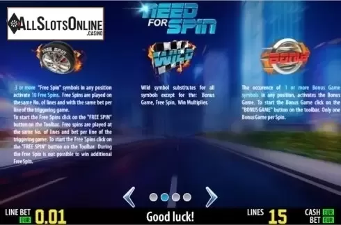 Paytable 2. Need For Spin HD from World Match