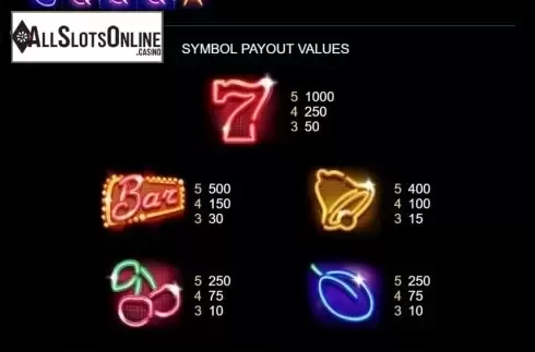 Paytable. Neon Classic from Platipus