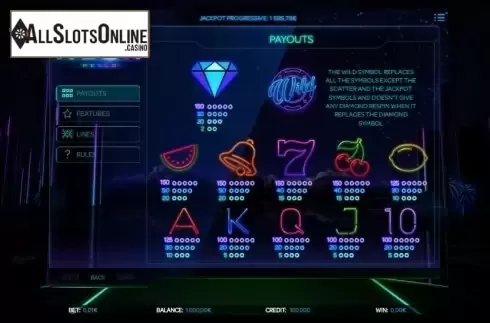 Paytable 1. Neon Reels from iSoftBet