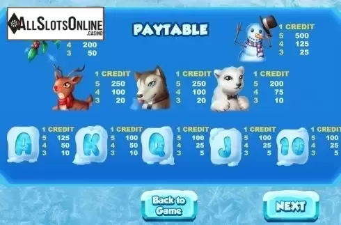Paytable. Northern Snow from Vela Gaming