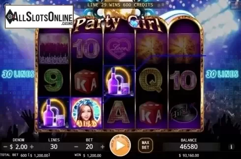 Win Screen. Party Girl from KA Gaming