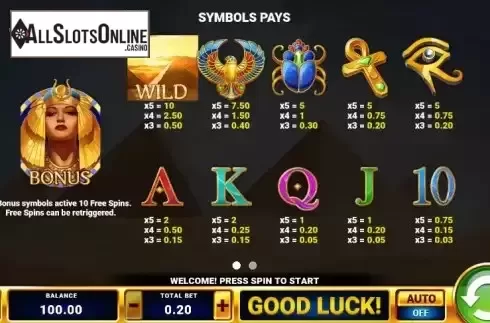 Paytable screen