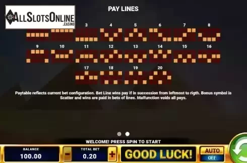 Paylines screen
