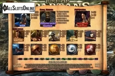 Paytable 1. Rise of Spartans from Genii