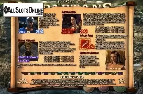 Paytable 2. Rise of Spartans from Genii