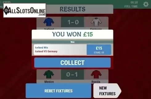 Win screen. Rush World Cup Go! from Inspired Gaming
