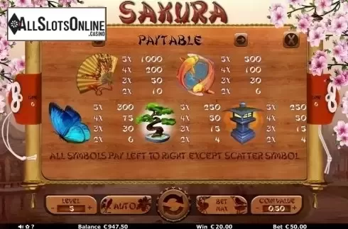 Paytable 2. Sakura from Join Games