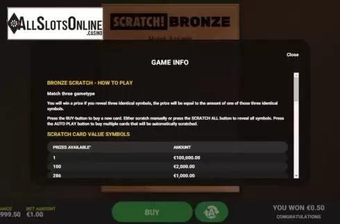 Info 1. Scratch Bronze from Hacksaw Gaming