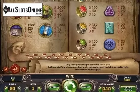 Paytable 2. Secret Code from NetEnt