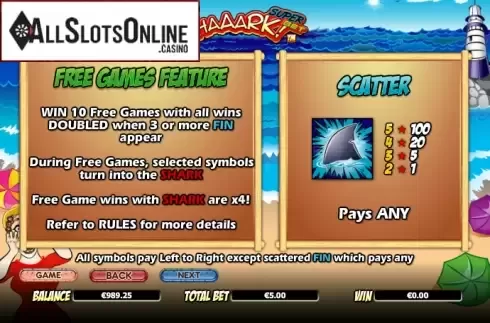 Paytable 2. Shaaark! Superbet from NextGen