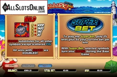 Paytable 1. Shaaark! Superbet from NextGen