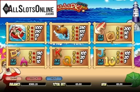 Paytable 3. Shaaark! Superbet from NextGen