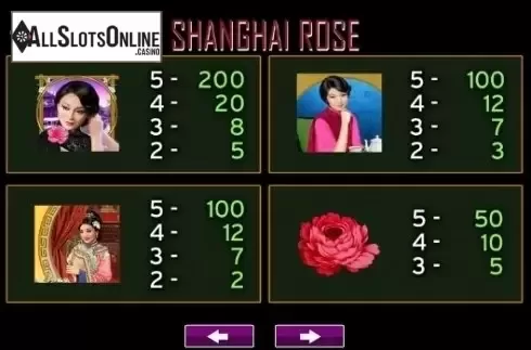Paytable 6. Shanghai Rose from High 5 Games