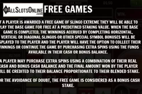 Paytable 4. Slingo Extreme from Slingo Originals
