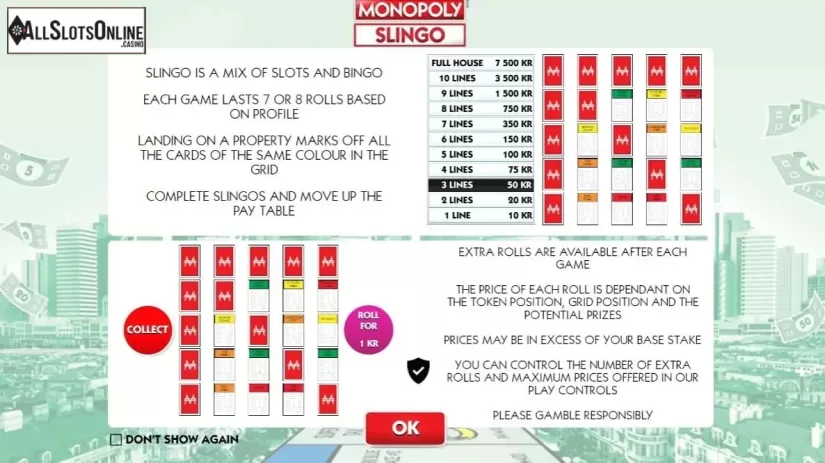 Start Screen. Slingo Monopoly from Slingo Originals