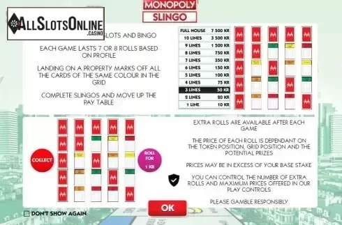 Start Screen. Slingo Monopoly from Slingo Originals