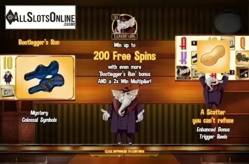 Start screen. The Elephant Gang from Skyrocket Entertainment
