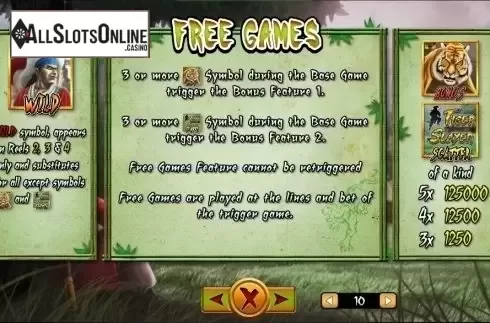 Paytable 1. Tiger Slayer from TOP TREND GAMING