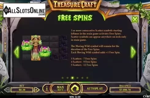 Free Spins screen