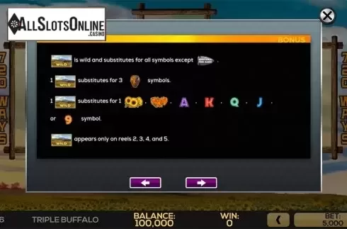 Paytable 2. Triple Buffalo from High 5 Games