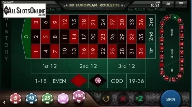 Game Screen 1. 3D European Roulette (IronDog) from IronDog