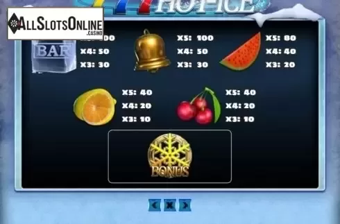 Paytable 2. 777 Hot Ice from PlayPearls