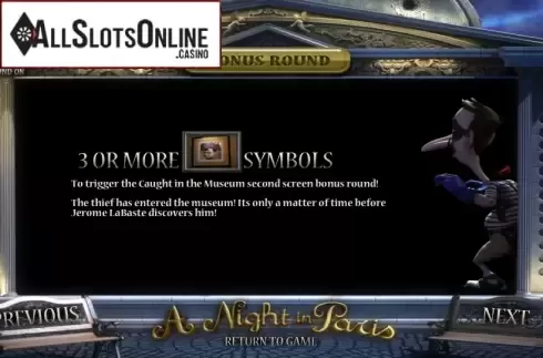 Win screen. A Night in Paris from Betsoft