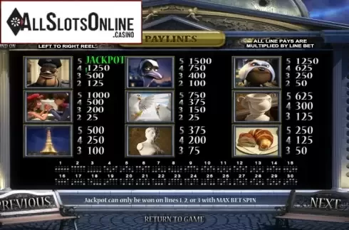 Reels screen. A Night in Paris from Betsoft