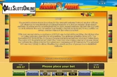 Paytable 3. Arriva Arriva from Greentube