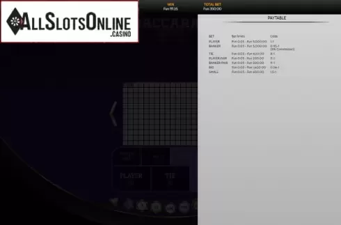 Paytable. Baccarat Supreme from OneTouch