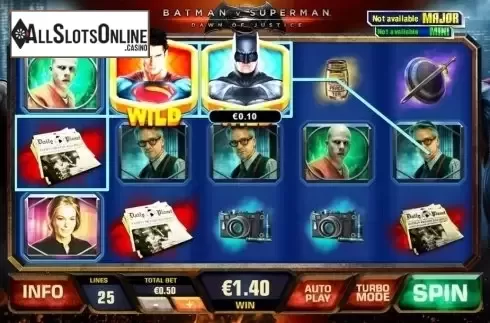 Wild Win screen. Batman v Superman Dawn of Justice from Playtech