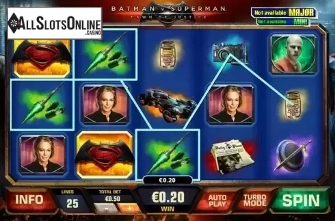 Win screen. Batman v Superman Dawn of Justice from Playtech
