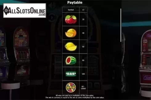 Paytable. Big Spinner from Betdigital