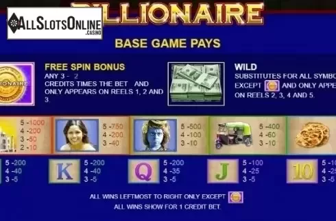 Paytable 3. Billionaire from JDB168