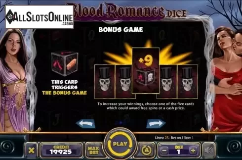 Bonus game screen. Blood Romance Dice from Mancala Gaming
