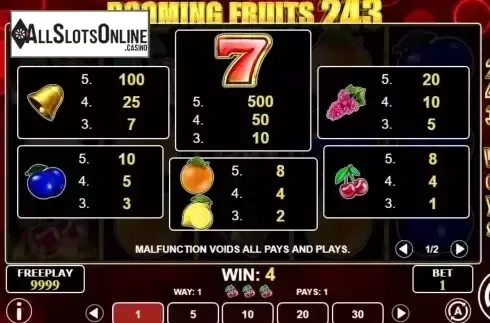 Pay Table screen