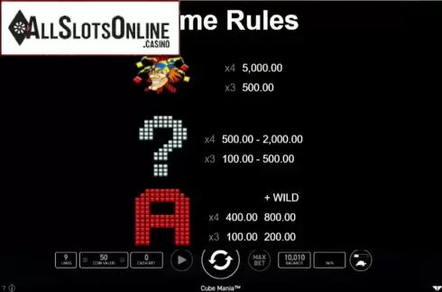 Paytable 1. Cube Mania from Wazdan