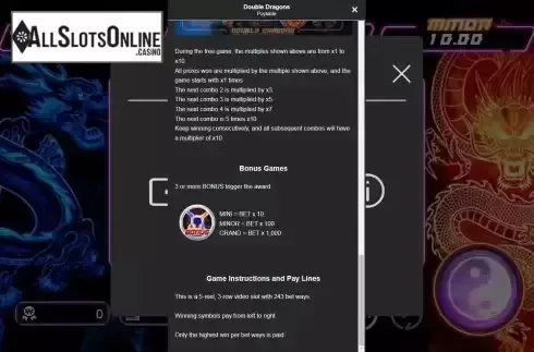 Bonus Game screen