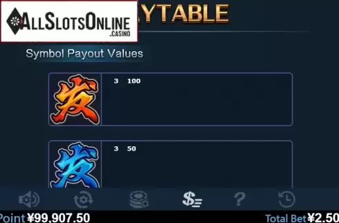 Paytable 1. Fa Fa Fa (Virtual Tech) from Virtual Tech