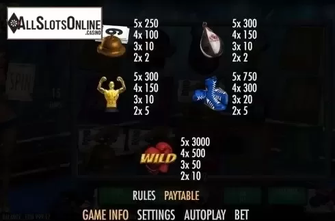 Paytable 2. Gloves of Glory from Join Games