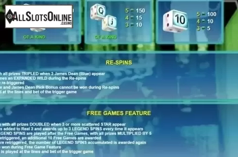 Paytable 2. James Dean Dice from NextGen