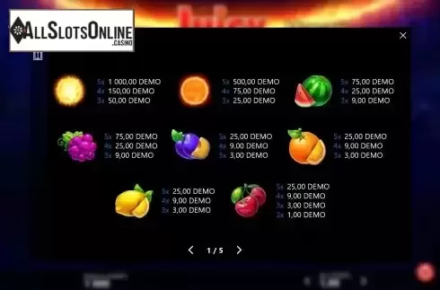 Paytable screen