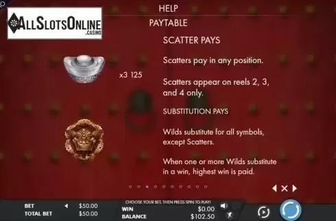 Paytable. Lion's Fortune from Genesis